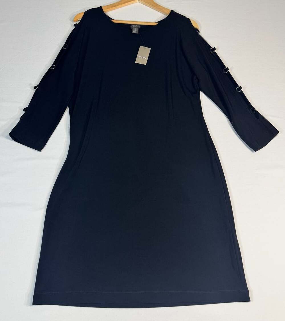 Chico's Travelers Collection Ring Sleeve Dress Black Size 1
